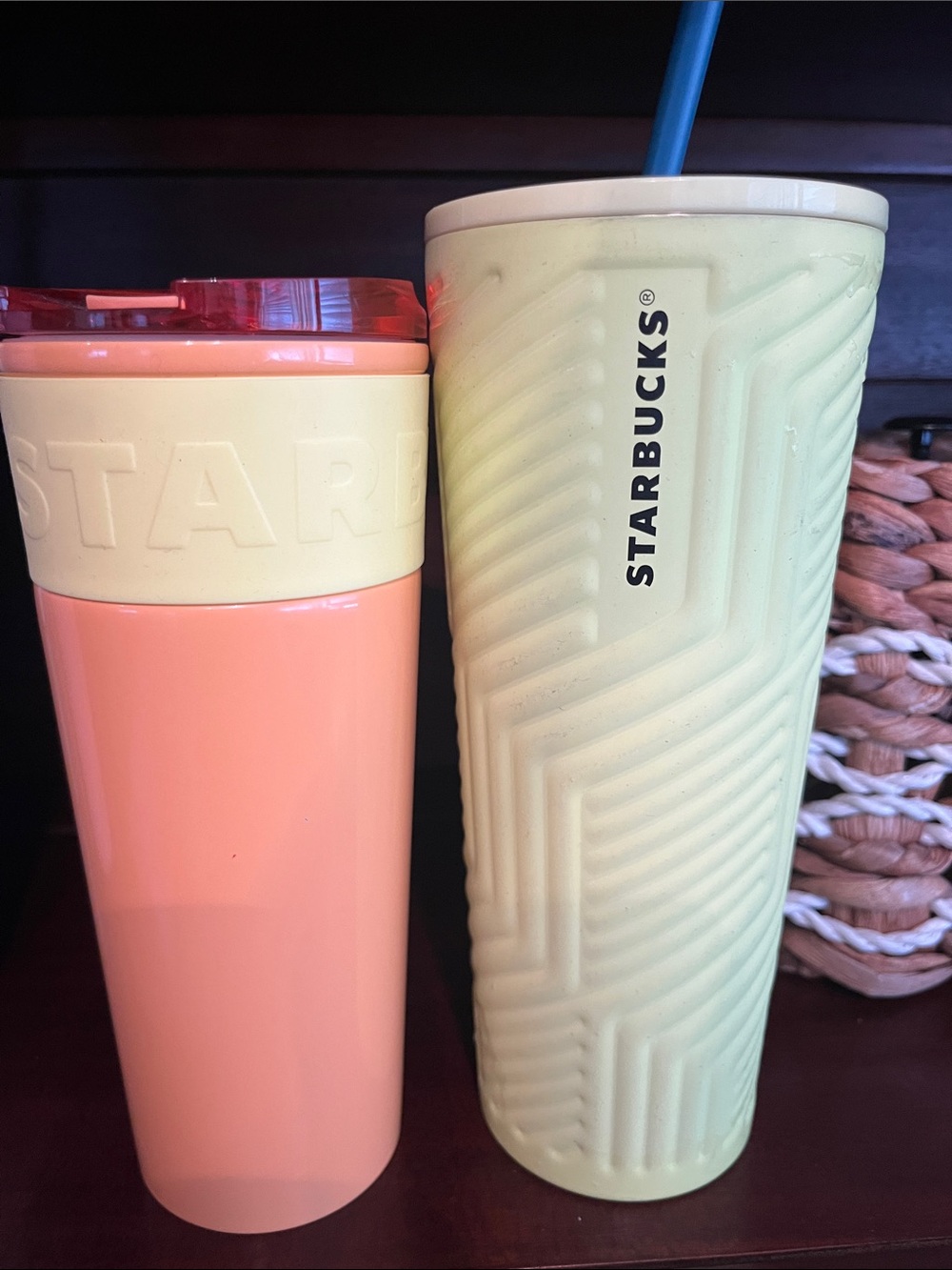 Starbucks Yellow Textured Tumbler with Coral Travel Mug